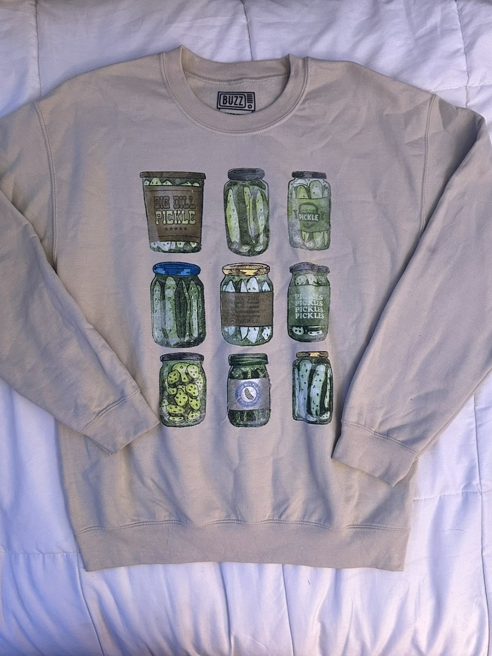 Crewneck Sweatshirt - Beige with Pickle Jar Graphic